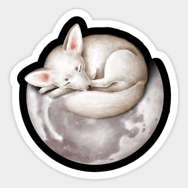 Cute arctic fox sleeping on the moon. Sticker by CaptainPixel